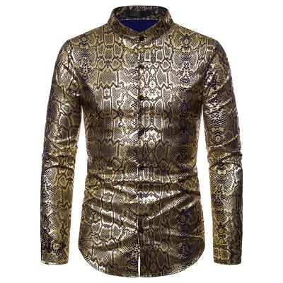 China Wholesale OEM High Quality Breathable Polyester Gold Casual Long Sleeve Woven Paisley Shirts For Men for sale