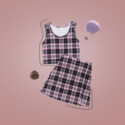 China Soft Cage Neck Plaid Tank Skirt Children's 2pcs Skirt Set Top and 2 Piece Plaid Small for sale