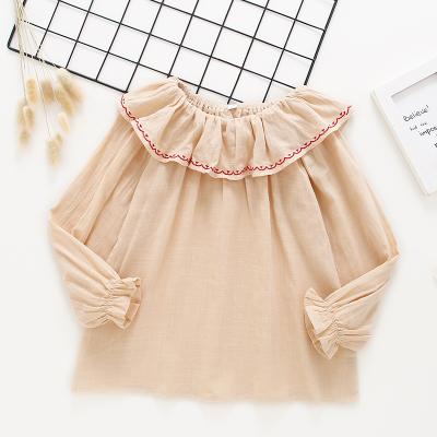 China Girls Summer 4-11T Spring Button Back Blouse Girls Shirt Breathable Embroidery Ruffles Long Sleeve for sale