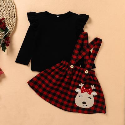 China Fanmifashion Style Girls Plaid Criss-Cross Print Preppy Christmas Fawn Skirt Kids Skirt Set Homecoming Pinafore for sale