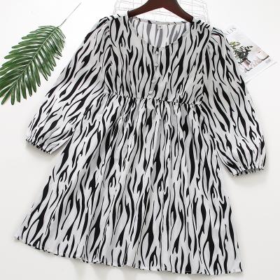 China Washable Zebra Stripe Print Zebra Dress Girls Long Sleeve Dress Girl Casual Dress for sale