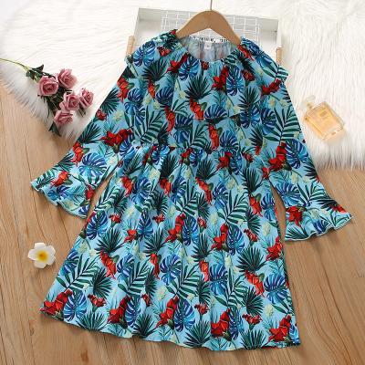 China Washable Multicolor Floral Print Fashion Girl Long Sleeve Dress Kids Dress for sale