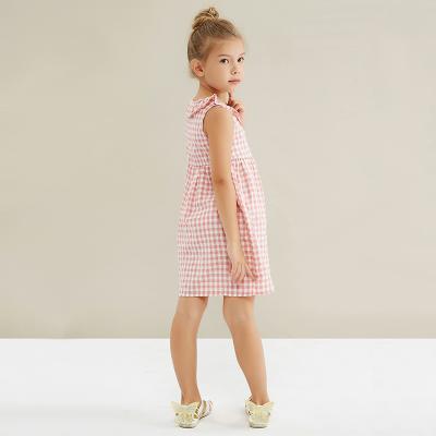 China Girls Summer Anti-wrinkle 1-5Y Lotus Leaf Collar Casual Round Neck Sleeveless Plaid Dress For Girl for sale