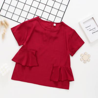 China Anti-Shrink Clothing Girls Shirt Girls Solid Ruffle Trim Blouse for sale