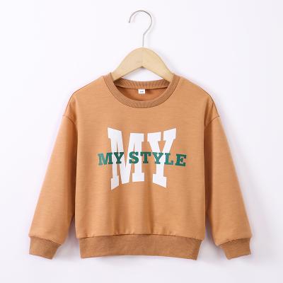 China Anti-Wrinkle Girls Letter Sweatshirt Drawstring Sleeve Brown Sweatshirt Fashion Tops Kids Outfits for sale