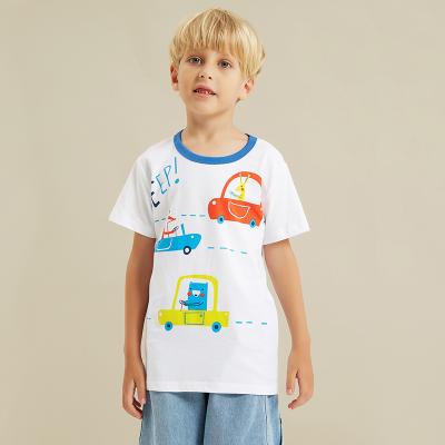 China Children's Clothing Boys Cotton Shirt Cartoon Car Printing Children's Short Sleeve Blouse Anti-Shrinkage Shirt for sale