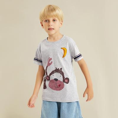 China Anti-Shrink Pattern Anti-Shrink Cartoon Monkey Animal Print Cartoon Monkey T-shirt Children T-shirt Kids Loungewear Gray Short Sleeve Tops for sale