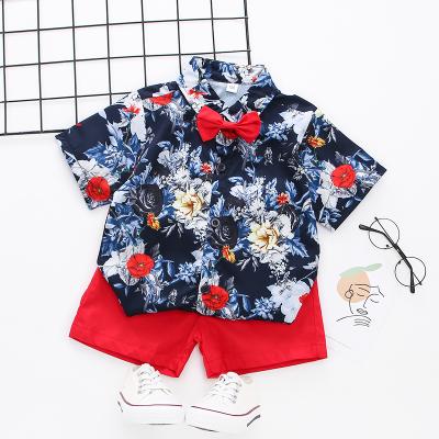 China Formal Boys Clothing Set Boys Floral Print Bowknot Top and Bottom Solid Kids Set Clothes for sale