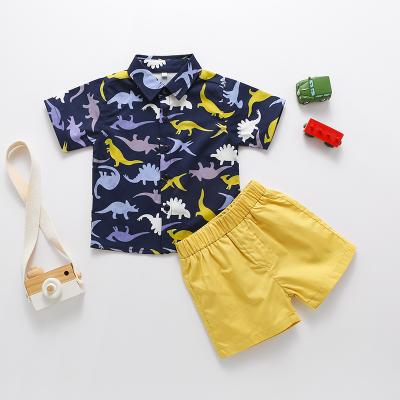 China 97% Polyester 97% Spandex 3% Kids Clothing Set Boys Shirt Set Cartoon Pattern Solid Color Shorts for sale