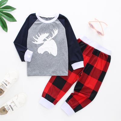 China Polyester Kids Boys Pajamas Long Sleeve Elk Print Shirt Set Clothes And Leggings Kids for sale