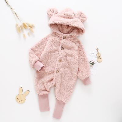 China Causal Toddler Clothes Baby Romper Clothes Hooded Jumpsuit Long Sleeve Knitted Plush Costume Kids Wear for sale