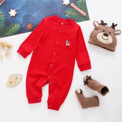 China Causal Three-Piece Suit Infant Romper Clothes Long Sleeve Deer Cartoon Pattern Boy Pajamas With Hat And Socks for sale