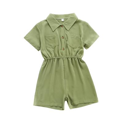 China Fanmifashion Breathable Self Belted Solid Short Sleeve Girls Romper Kids Clothes Set for sale