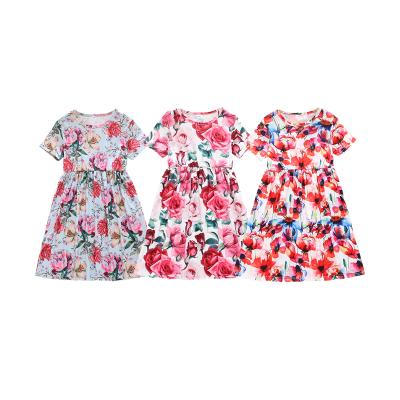 China Breathable Kids Summer Short Sleeve All Over Girls Floral Print Dress A Line Dresses Casual Dress For Girl for sale