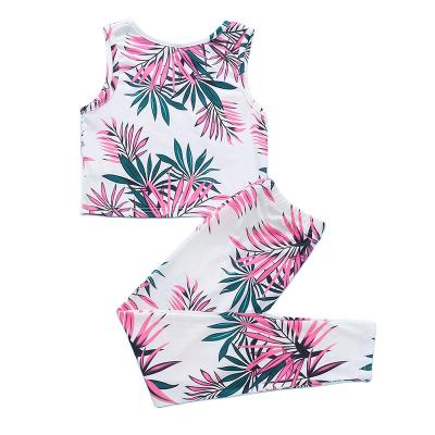 China 97% Polyester 3% Spandex Kids Clothes Set Tropical Flower Print Tank Top And Pants Set for sale