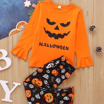 China Halloween Sweet Pumpkin Senior Toddler Girl Portrait Top And Slim Set Of Pants for sale