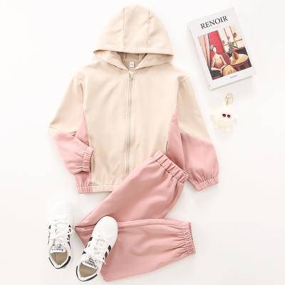 China Patchwork hoodie GIRL pink woven sweatshirt multicolor jacquard quilted hooded sports set sports suit spring, autumn and winter spliced ​​girset for sale