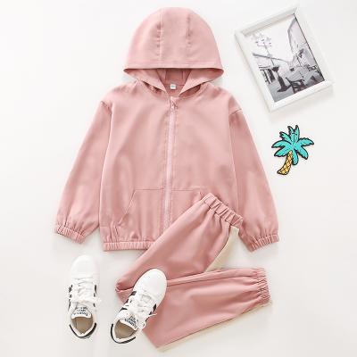 China Pink color block hoodies girl hoodie patchwork sports set patchwork pink hoodie cute hoodie girl clothes set for sale