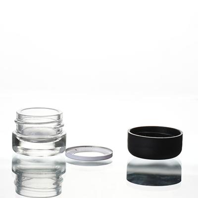 China Recyclable Custom Small Wide Mouth Mini Empty Organic Herbs Container Logo 3g 5g 7g Glass Jar With Child Proof Cap for sale