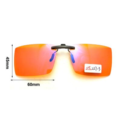 China Clip On Orange Mirrored Blue Light Blocking Sunglasses Clip Ons for sale