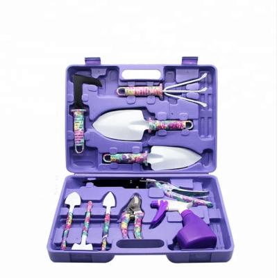 China Multifunctional Purple Garden Tool Kit Stainless Steel Ladies Gift Plastic Box Flower Women Outdoor Garden 10 Pcs Garden Tools for sale