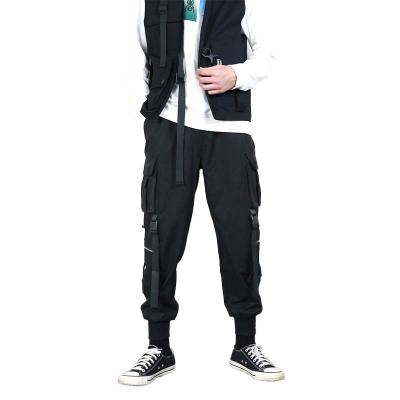 China fashionable Anti-wrinkle black cargo pants for men loose all-match street clothing ribbed pants in stock for sale