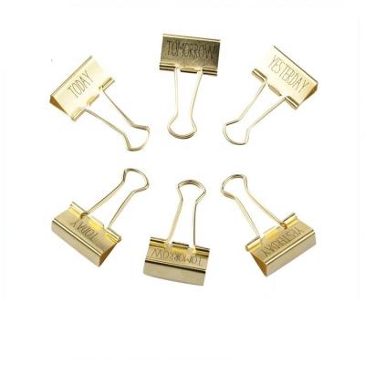 China Beautiful Design Different Size Of Customized Printing Metal Gold Binder Clips for sale