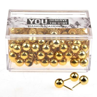 China Mutifunctional 100 PCS Gold Round Push Key Pins, Decorative Map Gold Thumbtacks For Office Home for sale