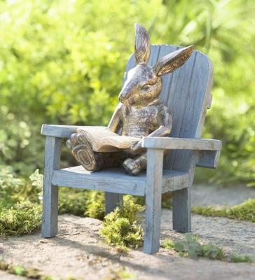 China Polyresin/Resin Decoration Reading Rabbit Yard and Outdoor Garden Resin Statue Garden Animal Statue for sale