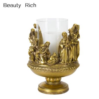 China Africa Resin Nativity Holder With Candle Holder Resin Christmas Nativity Glass Figurine for sale