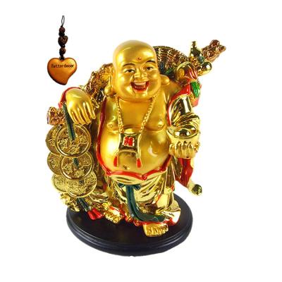 China Viet Nam Feng Shui Golden Laughing Happy Buddha Stake Ingot Statue Decoration Charm for sale