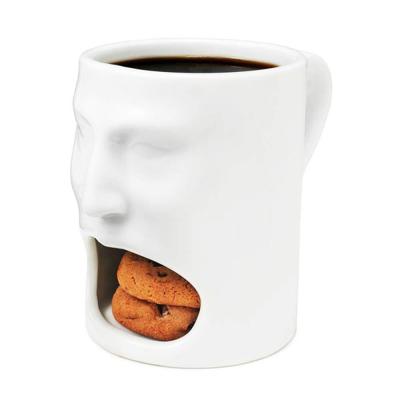 China Disposable Ceramic Cup With Cookie Holder Ceramic Cookies Mug Dip Cup Cookie Holder With Cookie Holder Cup for sale