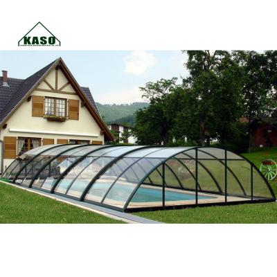 China Winter Residentail Design Sale Indoor Automatic Glass Retractable Polycarbonate Cover Commercial Swimming Pool Shelter for sale