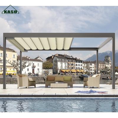 China Easily Assembled Fully Modern Aluminum Waterproof Tent Roof Fabric Metal Patio Pergola With Retractable Awning for sale