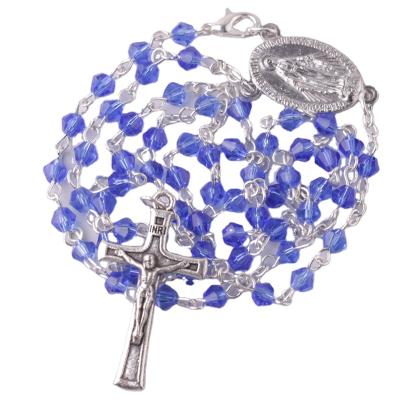 China 4mm Religious Crucifix Crystal Beads Blue Catholic Virgin Mary Rosary Prayer Necklace Charm Rosario pendant for wedding for sale