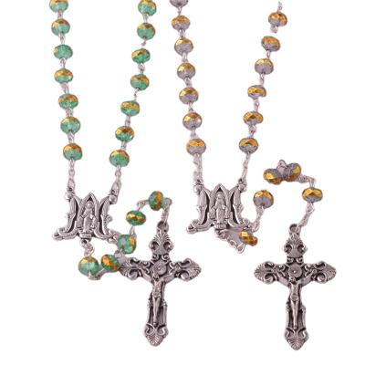 China Glass Beads Dots 6*8mm Women's Jewelry Catholic Religious Necklace Fashion Religious Virgin Mary Centerpiece Medal Rosary for sale