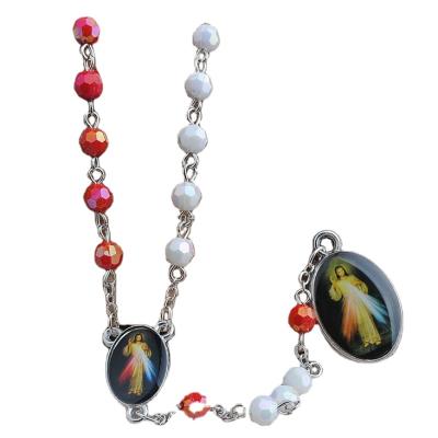 China Religious Holy Year of Mercy Rosary, Glass Faux Pearl Beads Divine Mercy Rosary for sale