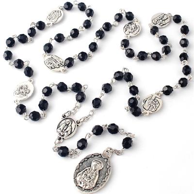 China 2021 New Product CRN001 Religious Religious Seven Sorrows Of Mary Rosary Chaplet Black Faceted Acrylic Beads Jewelry Catholic Necklace for sale