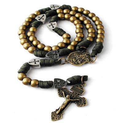 China Christian Crucifix Religious Large Anti-Bronze and Heavy Metal Beads Paracord Rosary Beads Rosary Necklace for sale