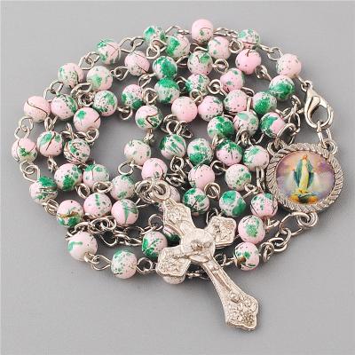 China Religious Charm Chain Necklaces 4mm Glass Imitate Cloisonne Beads Small Rosary With Lobster For Prayer for sale