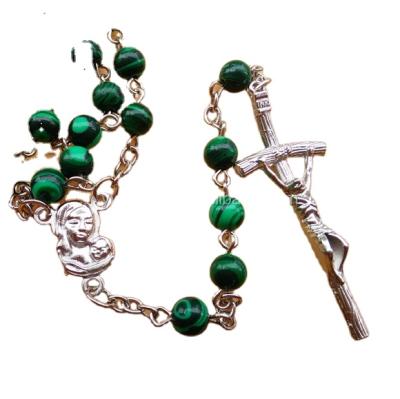 China Religious New Design Catholic Italy Malachite Natural 6mm Rosary With Madana Connector for sale