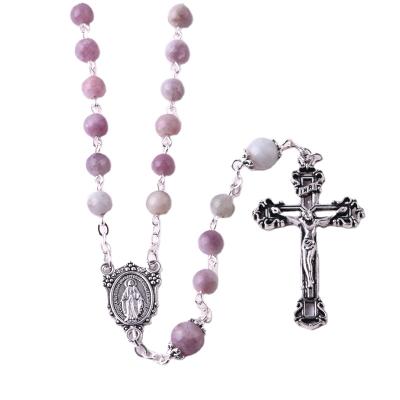 China Stone The Wedding Design 6mm Religious Jewelry Fashion Purple Color New Bead Chain Necklace Virgin Mary Catholic Rosary For Church for sale