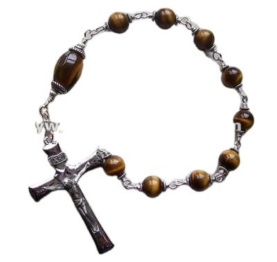 China Tiger Eyes Round Beads Pocket Religious Rosary for sale