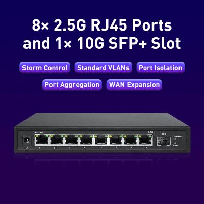 China 1 10Gb SFP+ 2.5 Gigabit Switch With 8 10/100/1000/2500 Mbps 5 Cable Network Media for sale