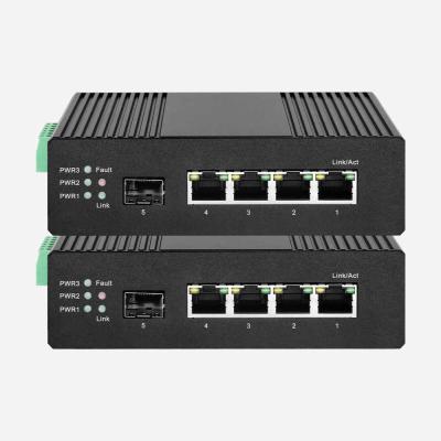 China 4 RJ45 en 1 SFP Industrial Gigabit Ethernet Switch met EMC-beschermingsniveau Te koop