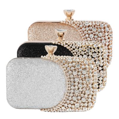 China Luxury Fashion Hand Clutch Purse Bag Diamond Evening Bags Black Silver Ladies Dinner Purse Chains Elegant Women Handbags Wedding Clutch Clips Party Wristlet for sale