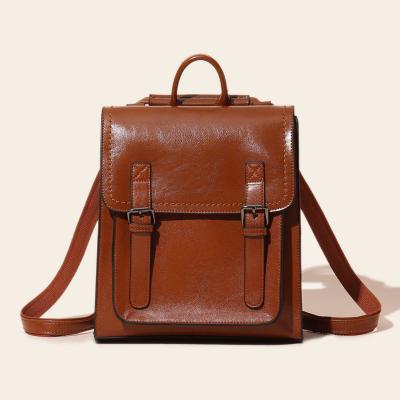 China 2021 Anti-theft Trending Genuine Leather School Bags Women Fashion Vintage College Student Backpack Set for sale