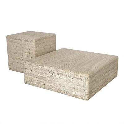 China Modern Beige Stone Luxury Style Living Room Furniture New Square Travertine Side Coffee Table for sale