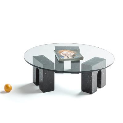 China Round Lid Modern Marble Glass Latest Design Coffee Table Tea Table Side Tempered Glass Art Coffee Table for sale