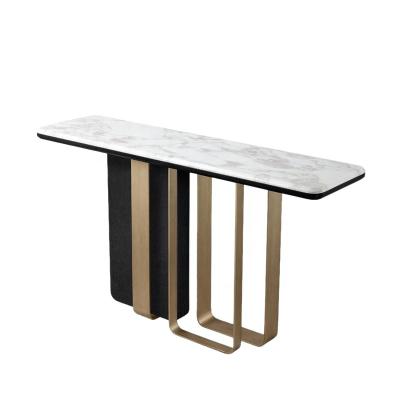 China Nordic modern white and gold console table with marble top aisle narrow stainless steel console table for sale